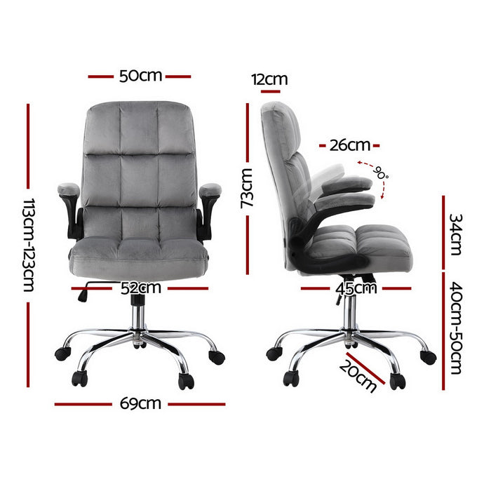 Office Chair Velvet Seat Racing Gaming Computer Desk Chairs Armrest Grey