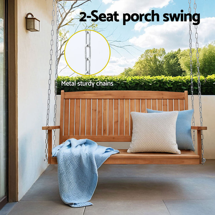 Porch Swing Chair With Chain Outdoor Furniture Wooden Bench 2 Seater