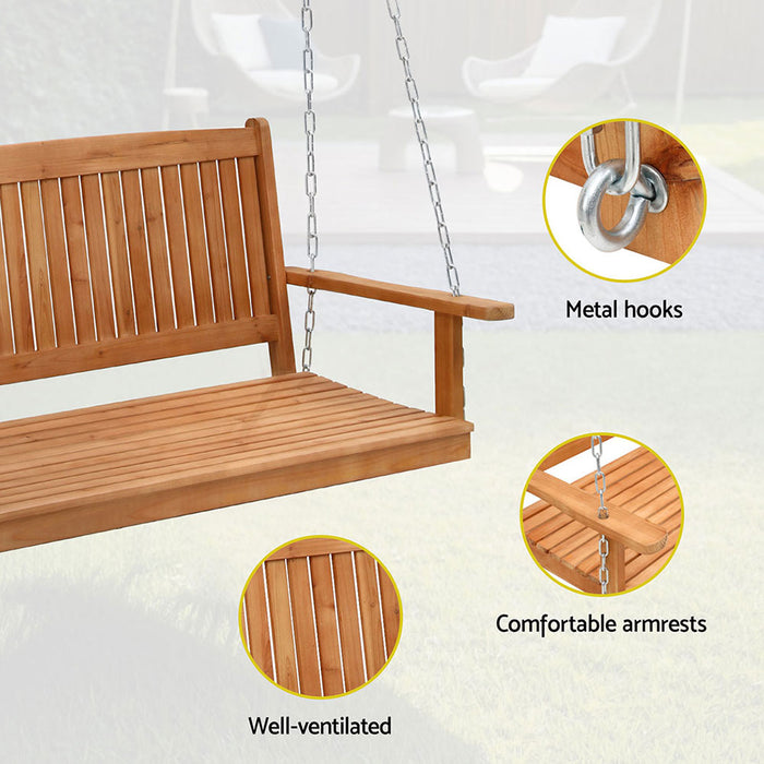 Porch Swing Chair With Chain Outdoor Furniture Wooden Bench 2 Seater