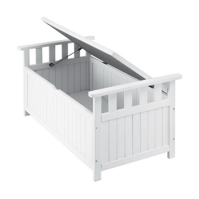 Outdoor Storage Bench Box Wooden Garden Toy Tool Patio Furniture White