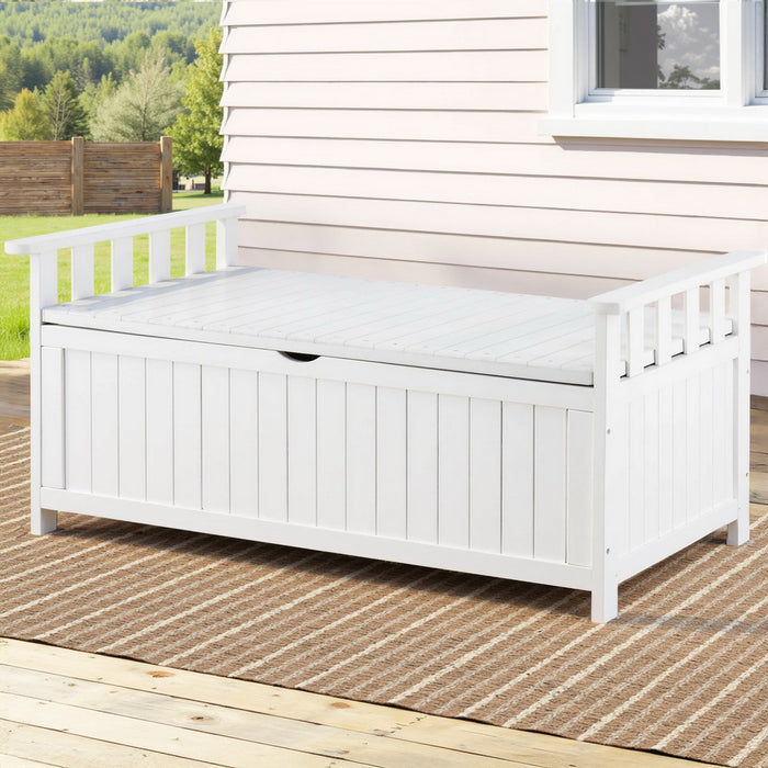 Outdoor Storage Bench Box Wooden Garden Toy Tool Patio Furniture White