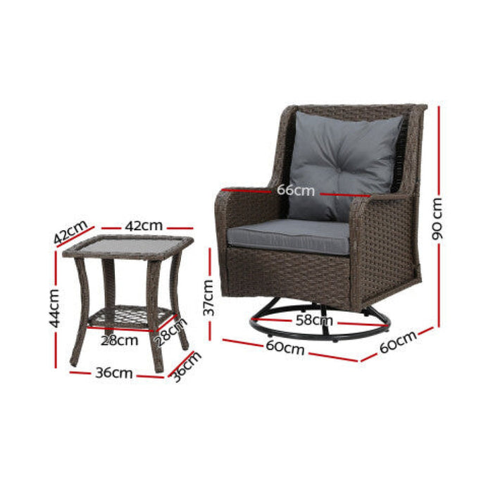 Outdoor Chairs Patio Furniture Lounge Setting 3 Pcs Wicker Swivel Chair Table Bistro Set