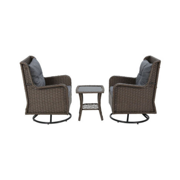 Outdoor Chairs Patio Furniture Lounge Setting 3 Pcs Wicker Swivel Chair Table Bistro Set