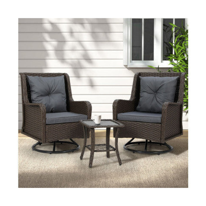 Outdoor Chairs Patio Furniture Lounge Setting 3 Pcs Wicker Swivel Chair Table Bistro Set