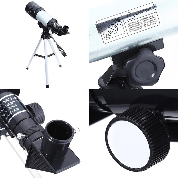 F36050 Portable Professional High Definition High Times Espace Astronomical Telescope Spotting Scope With Aluminum Alloy Tripod Silver