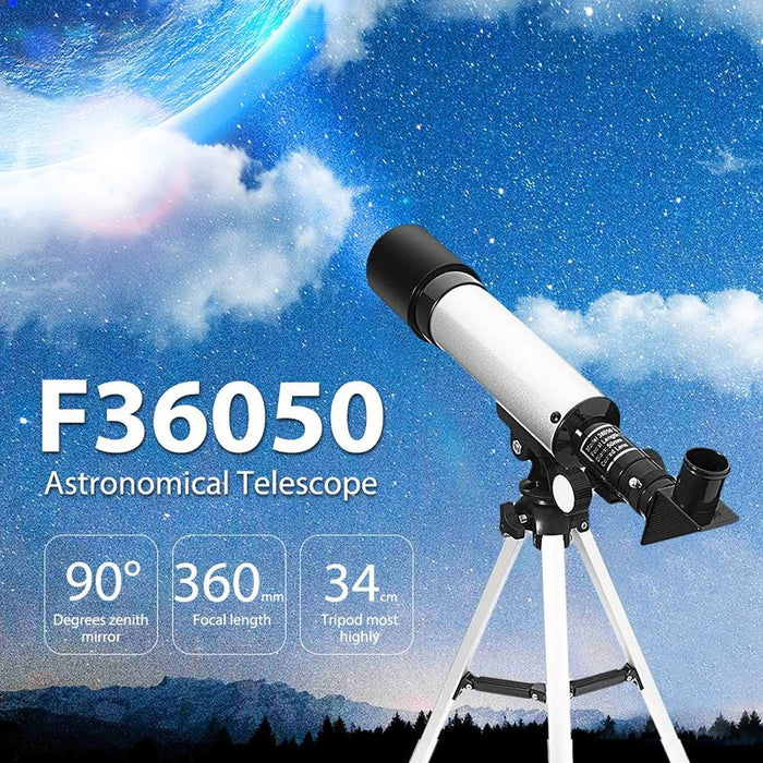 F36050 Portable Professional High Definition High Times Espace Astronomical Telescope Spotting Scope With Aluminum Alloy Tripod Silver