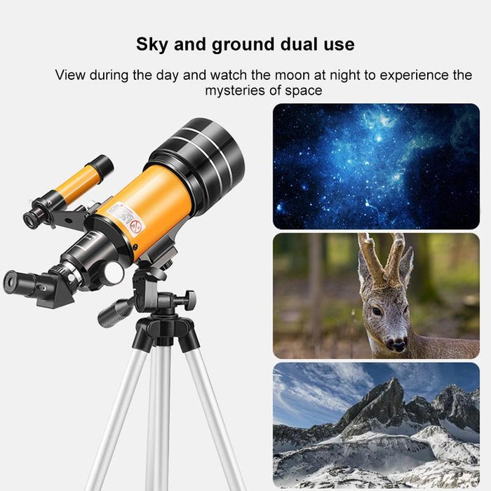 High-Definition Stargazing Refracting Astronomical Telescope Black Yellow