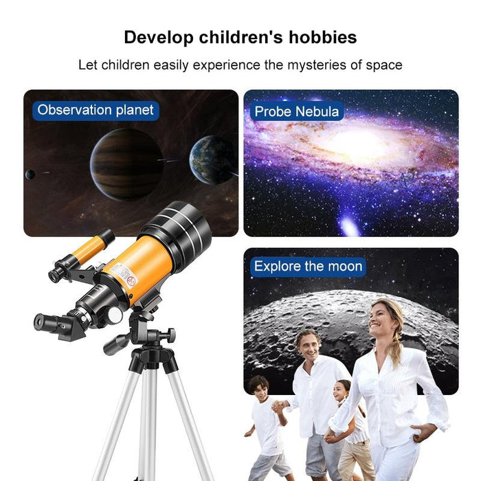 High-Definition Stargazing Refracting Astronomical Telescope Black Yellow