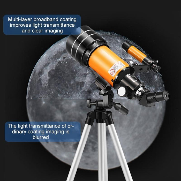 High-Definition Stargazing Refracting Astronomical Telescope Black Yellow