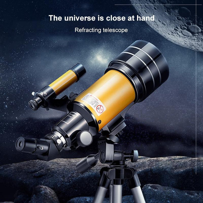 High-Definition Stargazing Refracting Astronomical Telescope Black Yellow