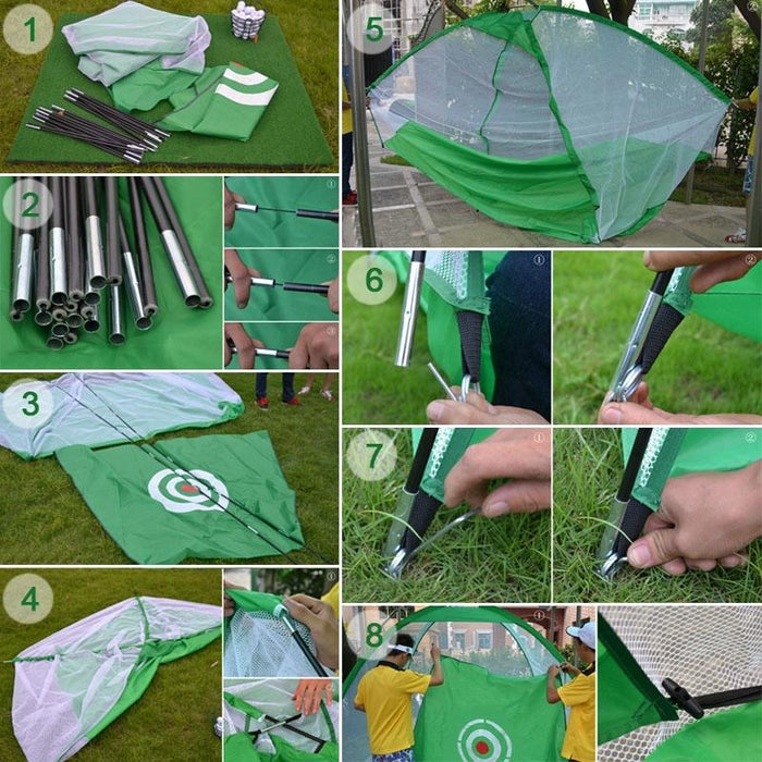 Golf Training Aids Indoor Sports Hitting Practice Net 2M With Cut Rods Hole Green