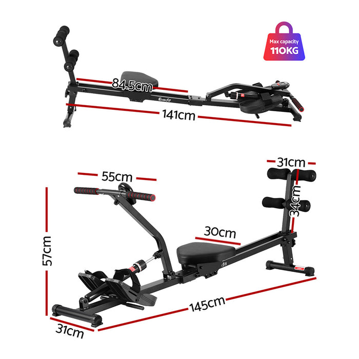 Hydraulic Rowing Machine Rower 12 Levels Resistance Exercise Fitness Gym Cardio