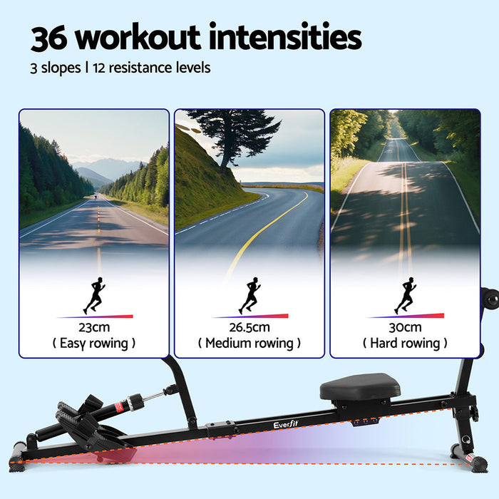 Hydraulic Rowing Machine Rower 12 Levels Resistance Exercise Fitness Gym Cardio