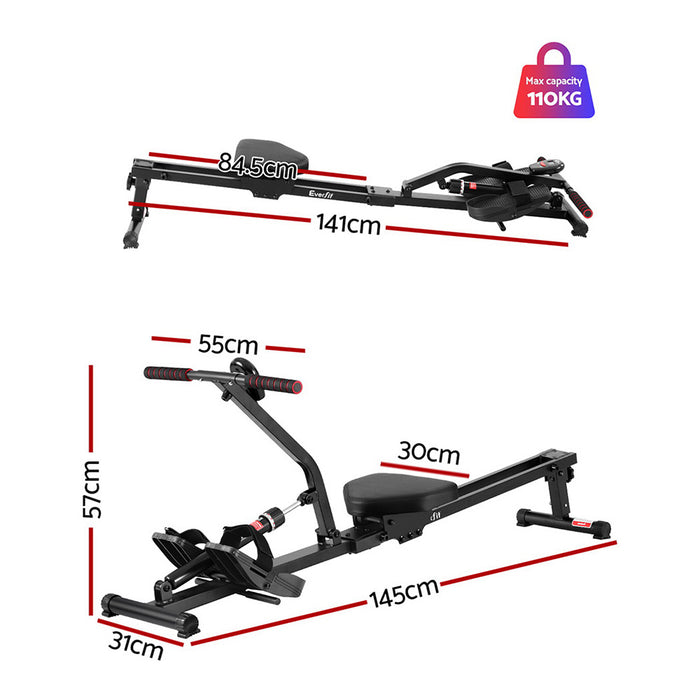 Hydraulic Rowing Machine Rower 12 Levels Resistance Exercise Fitness Gym Cardio