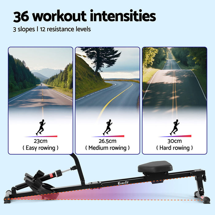 Hydraulic Rowing Machine Rower 12 Levels Resistance Exercise Fitness Gym Cardio