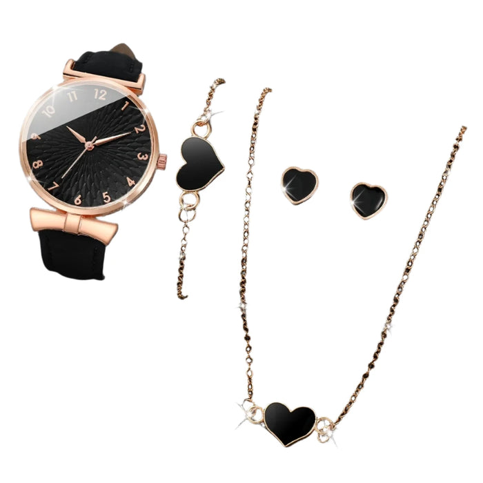 5 Piece Fashion Watch Heart Jewelry Set - Without Box