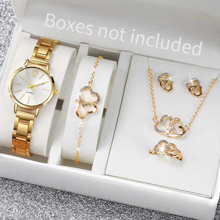 6 Piece Gold Steel Band Quartz Watch Set - Without Box