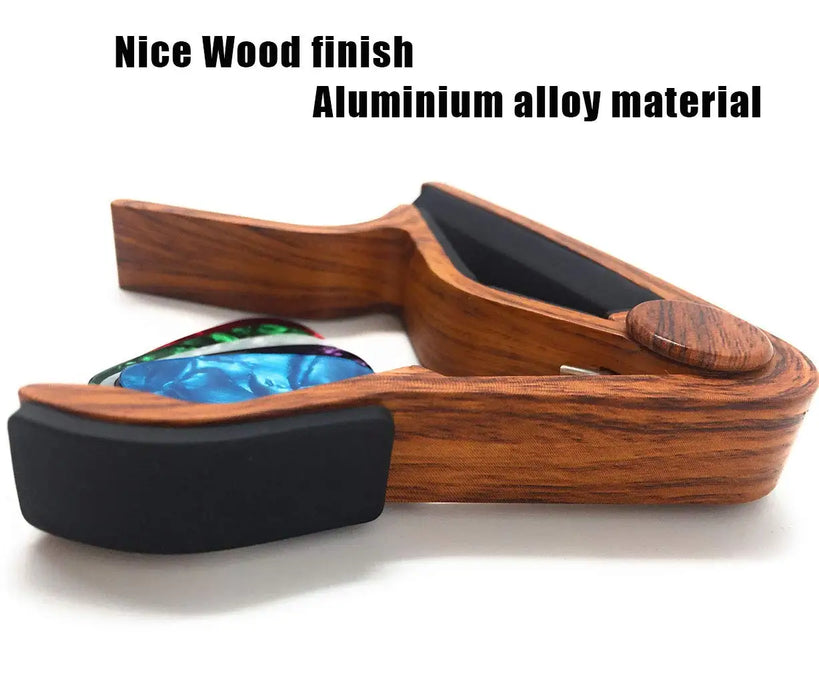 Rosewood Guitar Capo With 5 Colour Picks For Acoustic / Electric