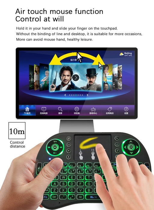 Backlit Mini Wireless Keyboard For Pc Android Tv Box - 2.4G Air Mouse With Touchpad - I8 Arabic French Spanish Russian