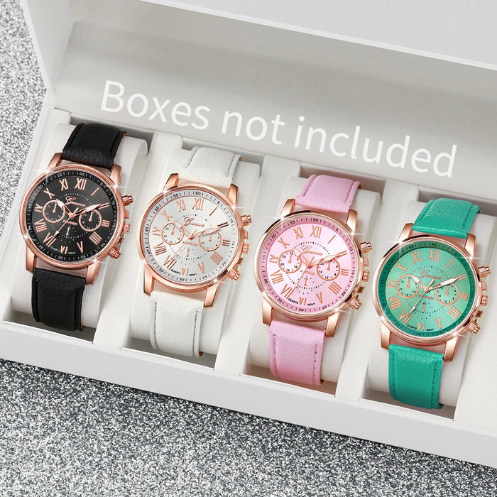 4 Piece Fashion Watch Set Leather Bands