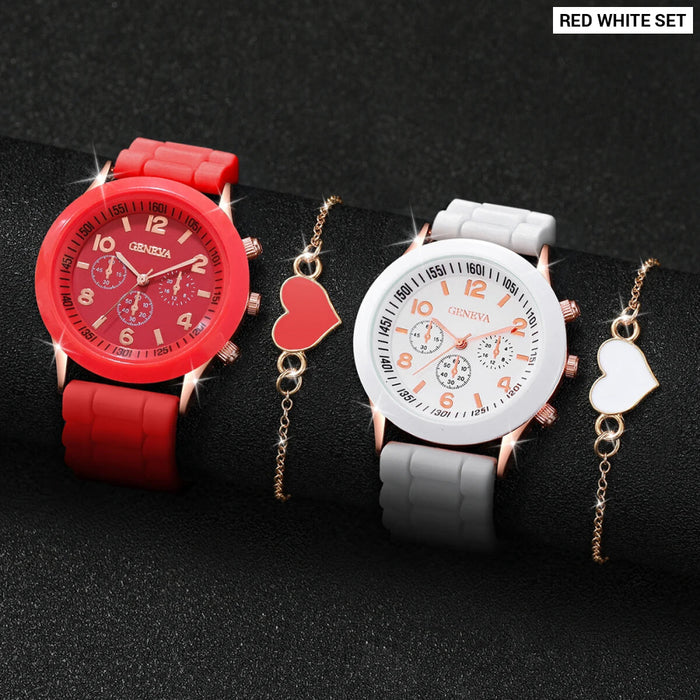 4 Piece Fashion Silicone Couple S Watch Set - Without Box