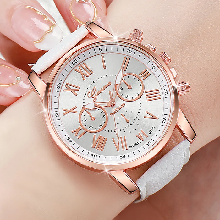 5 Piece Fashion Leather Band Quartz Watch Set