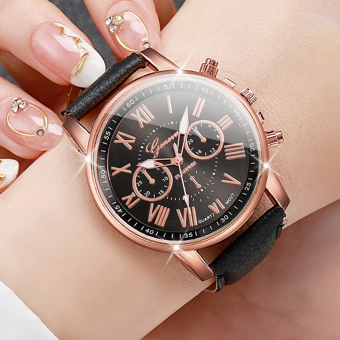 5 Piece Fashion Leather Band Quartz Watch Set