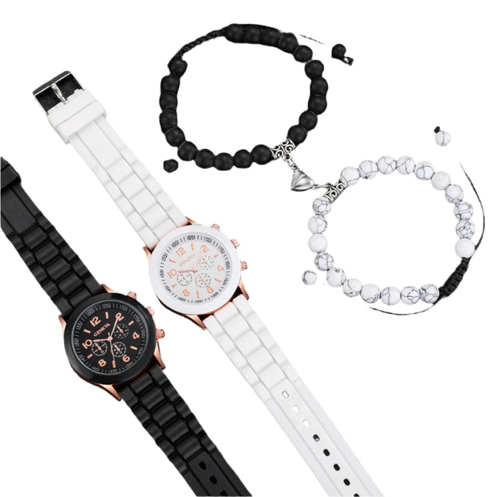 4 Piece Magnetic Heart Bracelet Watch Set