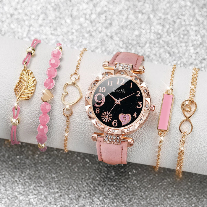 6 Piece Heart Dial Watch Bracelet Set