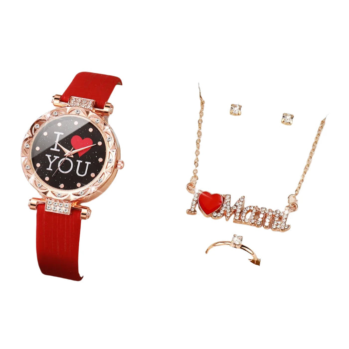 5 Piece Rhinestone Watch Jewelry Set for Mom