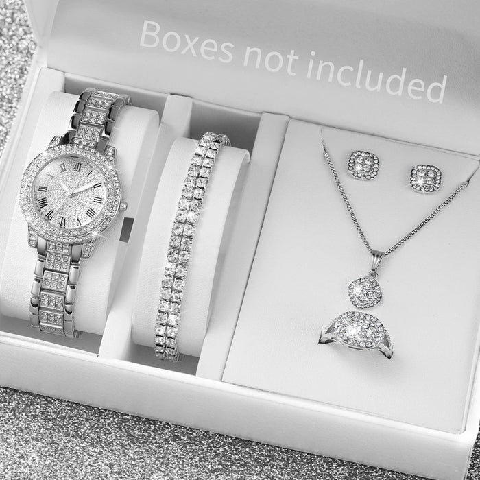 6 Piece Diamond Steel Band Watch Set - Without Box