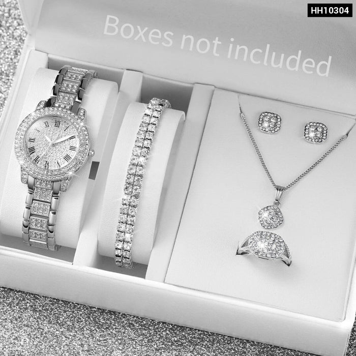 6 Piece Diamond Steel Band Watch Set - Without Box