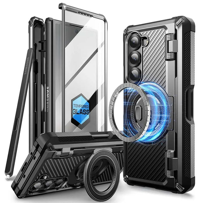 For Samsung Galaxy Z Fold 6 Mag Rugged Shockproof Phone Case With Built-In Screen Protector & S Pen Holder