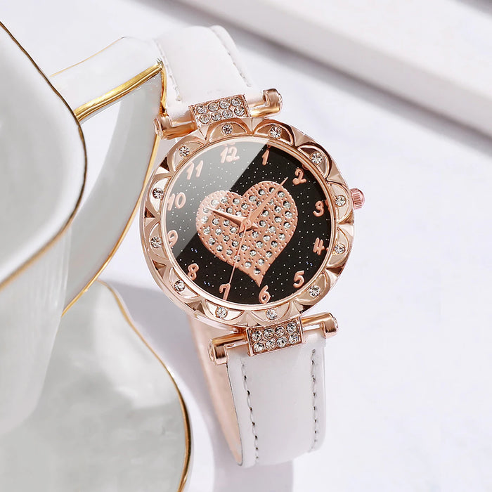 3 Piece Rhinestone Heart Dial Watch Set for Women