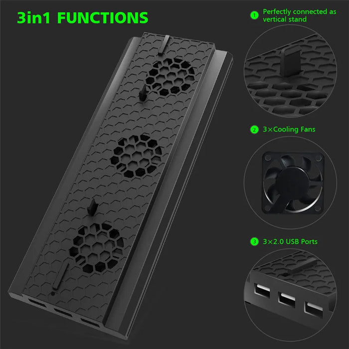 Vertical Cooling Stand For Xbox One X Console 3 Usb Ports