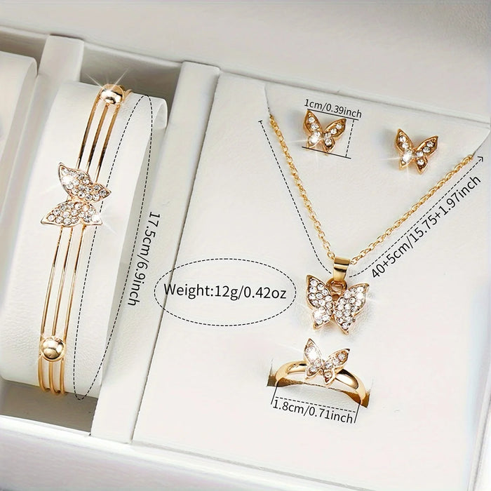 6 Piece Heart Watch Set Golden Quartz Butterfly Design