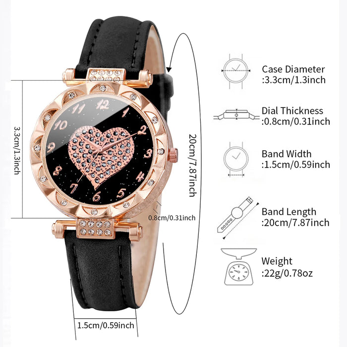 3 Piece Rhinestone Heart Dial Watch Set for Women