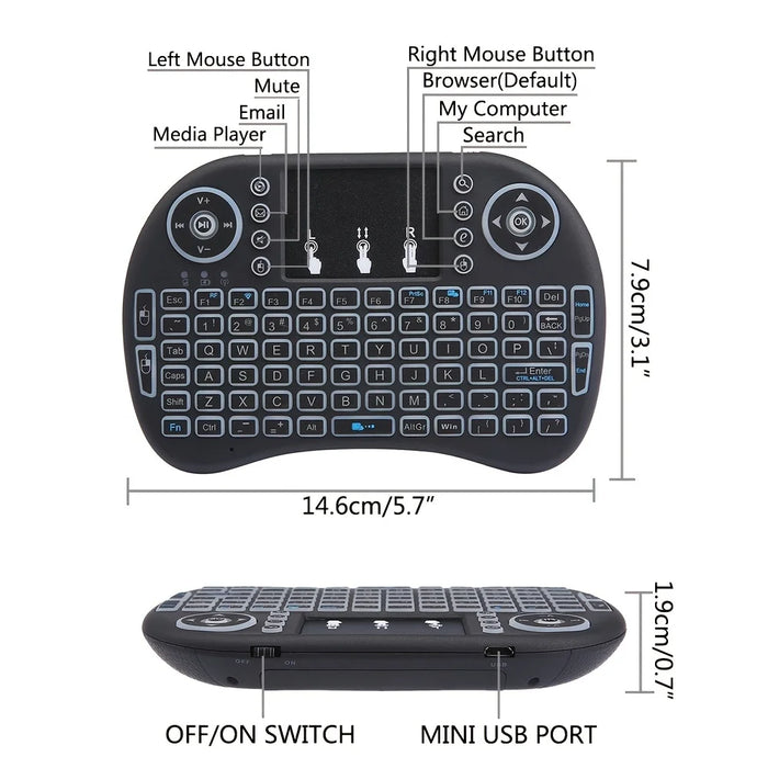 Mini Wireless Keyboard 2.4G Backlit Air Mouse For Android Tv Box Pc