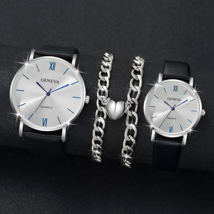 4 Piece Couple S Watch Bracelet Set Fashionable Romantic