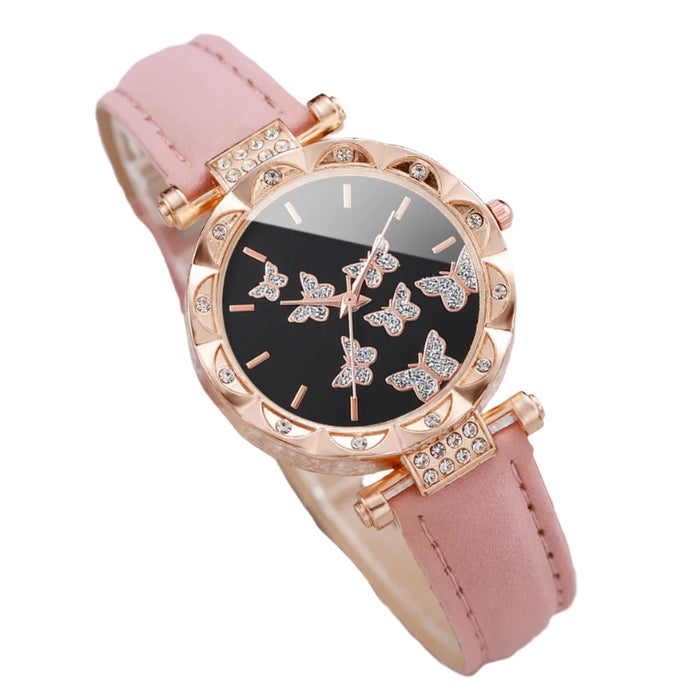 6pc Butterfly Dial Watch Jewelry Set