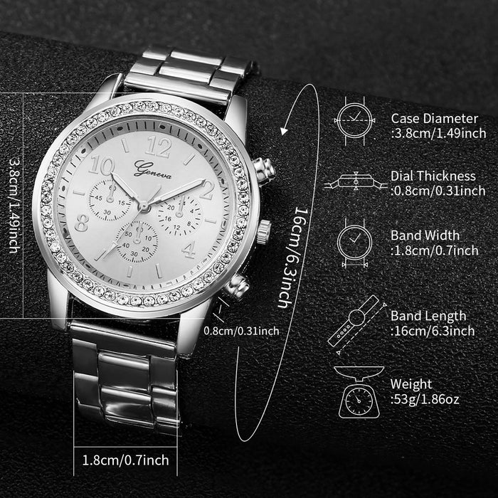 2 Piece Rhinestone Analog Watch Set for Women