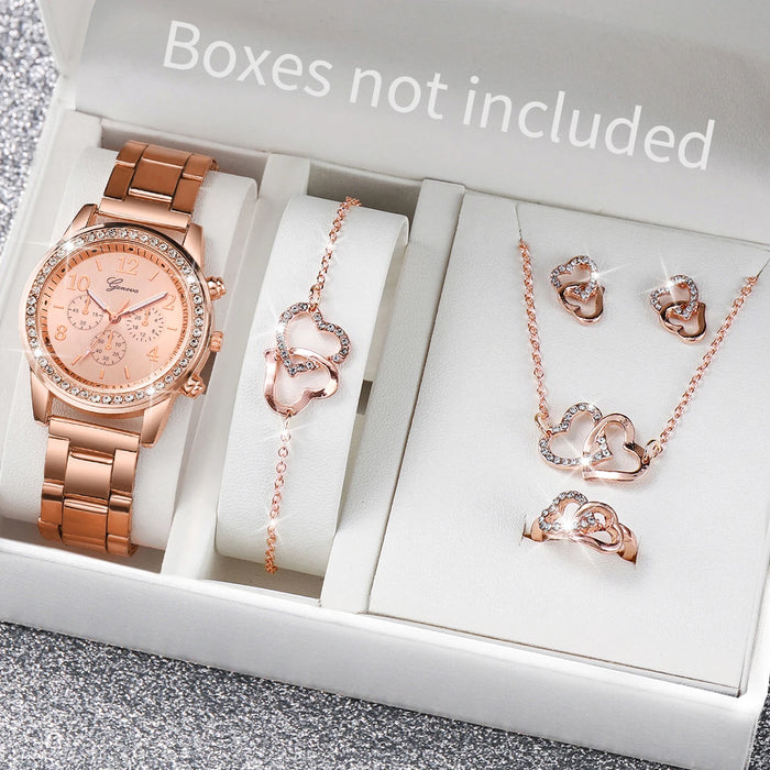 6 Piece Rhinestone Watch Jewelry Set - Without Box