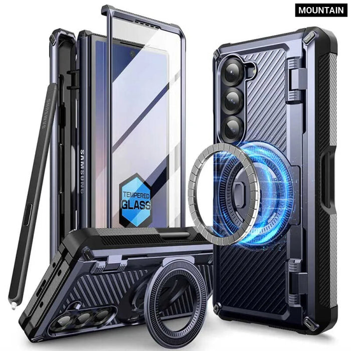 For Samsung Galaxy Z Fold 6 Mag Rugged Shockproof Phone Case With Built-In Screen Protector & S Pen Holder