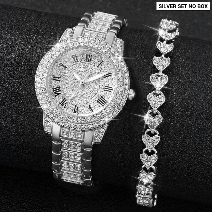 2 Piece Diamond Watch Bracelet Set