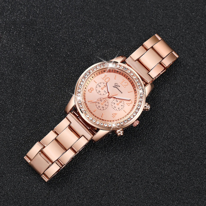 2 Piece Rose Gold Rhinestone Watch Set