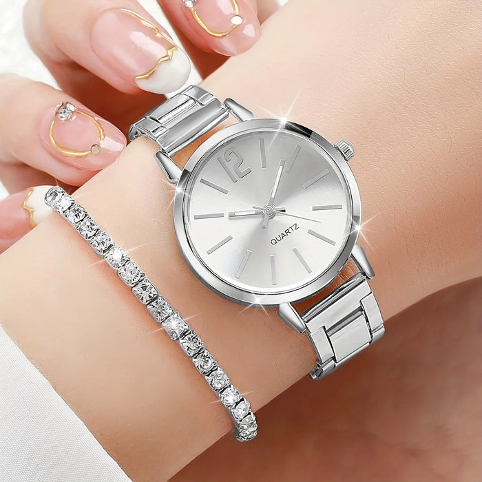 6 Piece Stainless Steel Quartz Watch Set Diamond Accents - Without Box