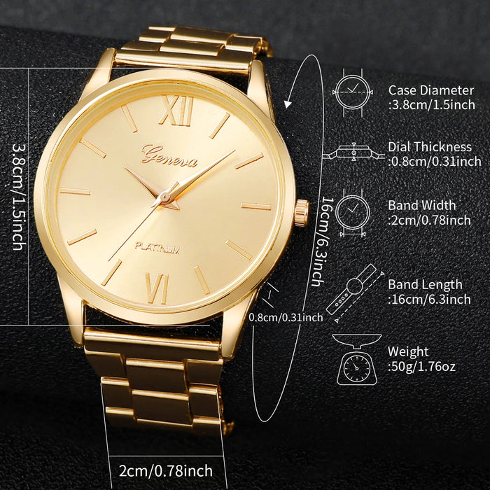 6 Piece Gold Steel Band Quartz Watch Set - Without Box