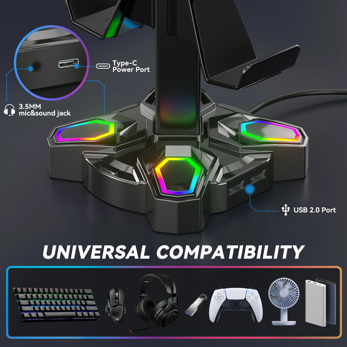 Rotatable Gaming Headset Stand Usb Ports