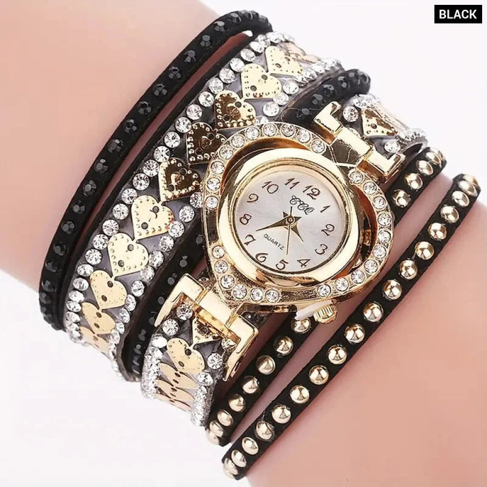 Rhinestone Heart Dial Velvet Band Watch