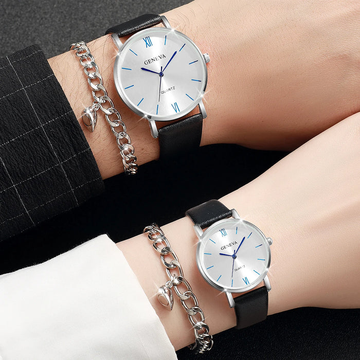4 Piece Couple S Watch Bracelet Set Fashionable Romantic